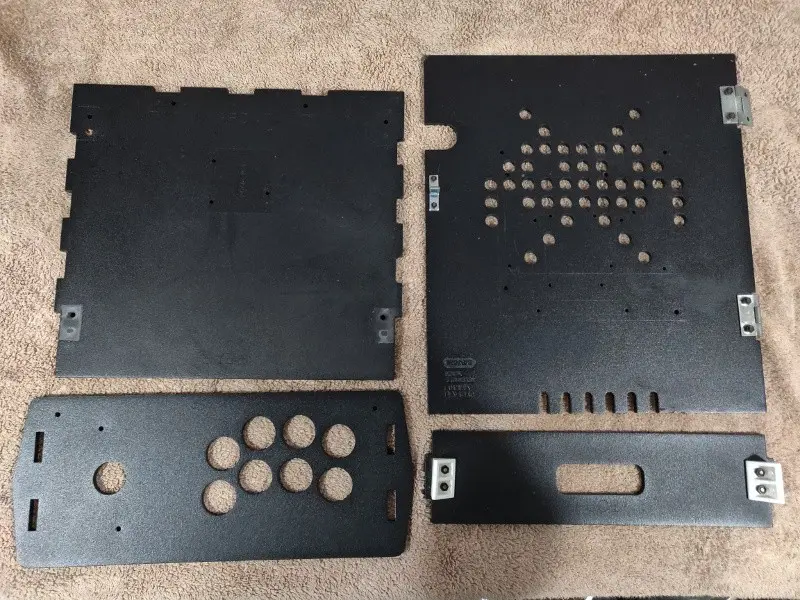 A disassembled Picade cabinet after cleaning. The MDF is shiny.